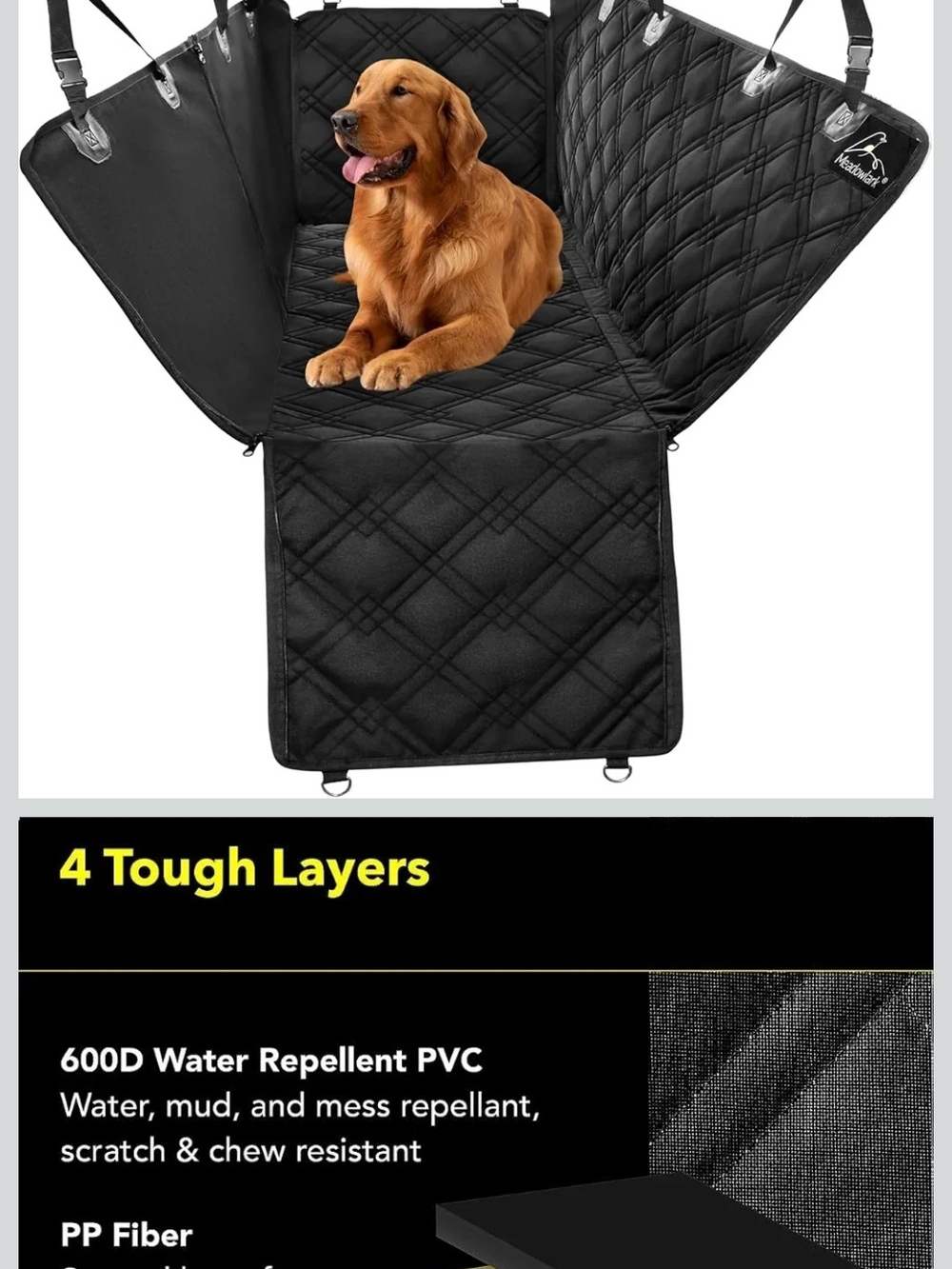 Waterproof Black Quilted Dog Car Seat Cover - Pets Dog